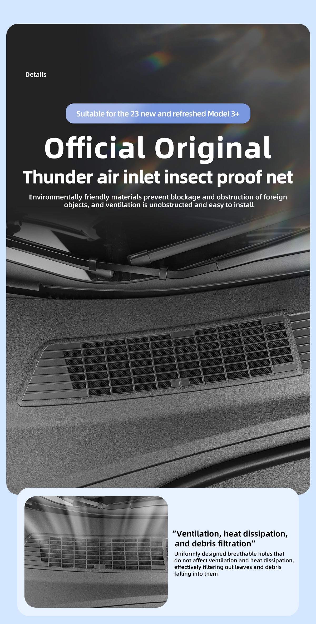 Thunder Style Air Inlet Insect Proof Net For Tesla New Model 3+