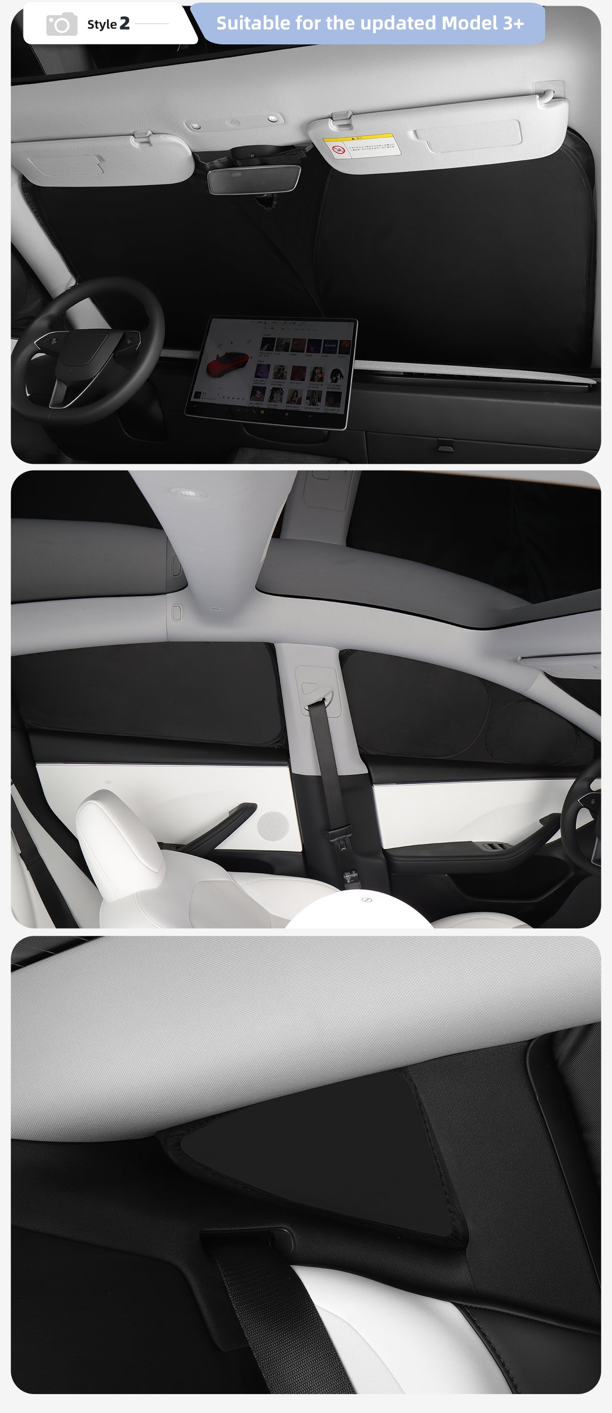 Thickened Silver Coated Sunshade Series For Tesla Model y/3+