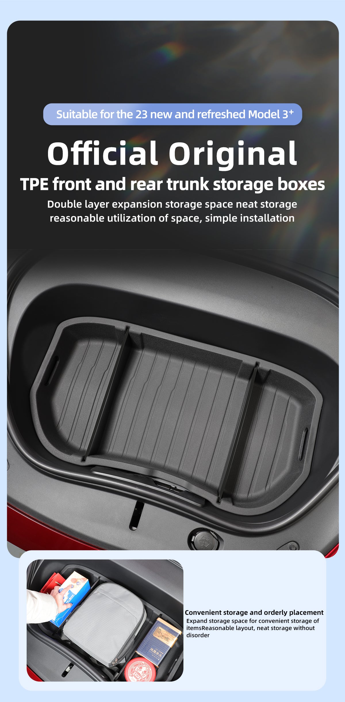 TPE Front And Rear Trunk Storage Boxes For Tesla New Model 3+