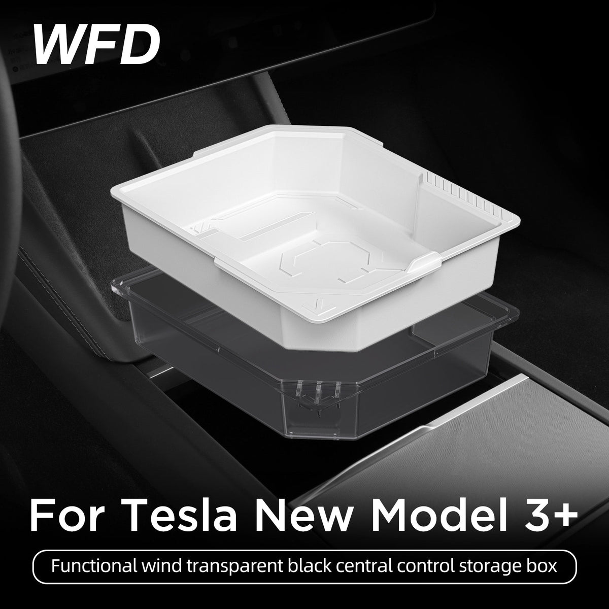 FunctioNalwind Transparent Black Central Control Storage Box For Tesla New Model 3+