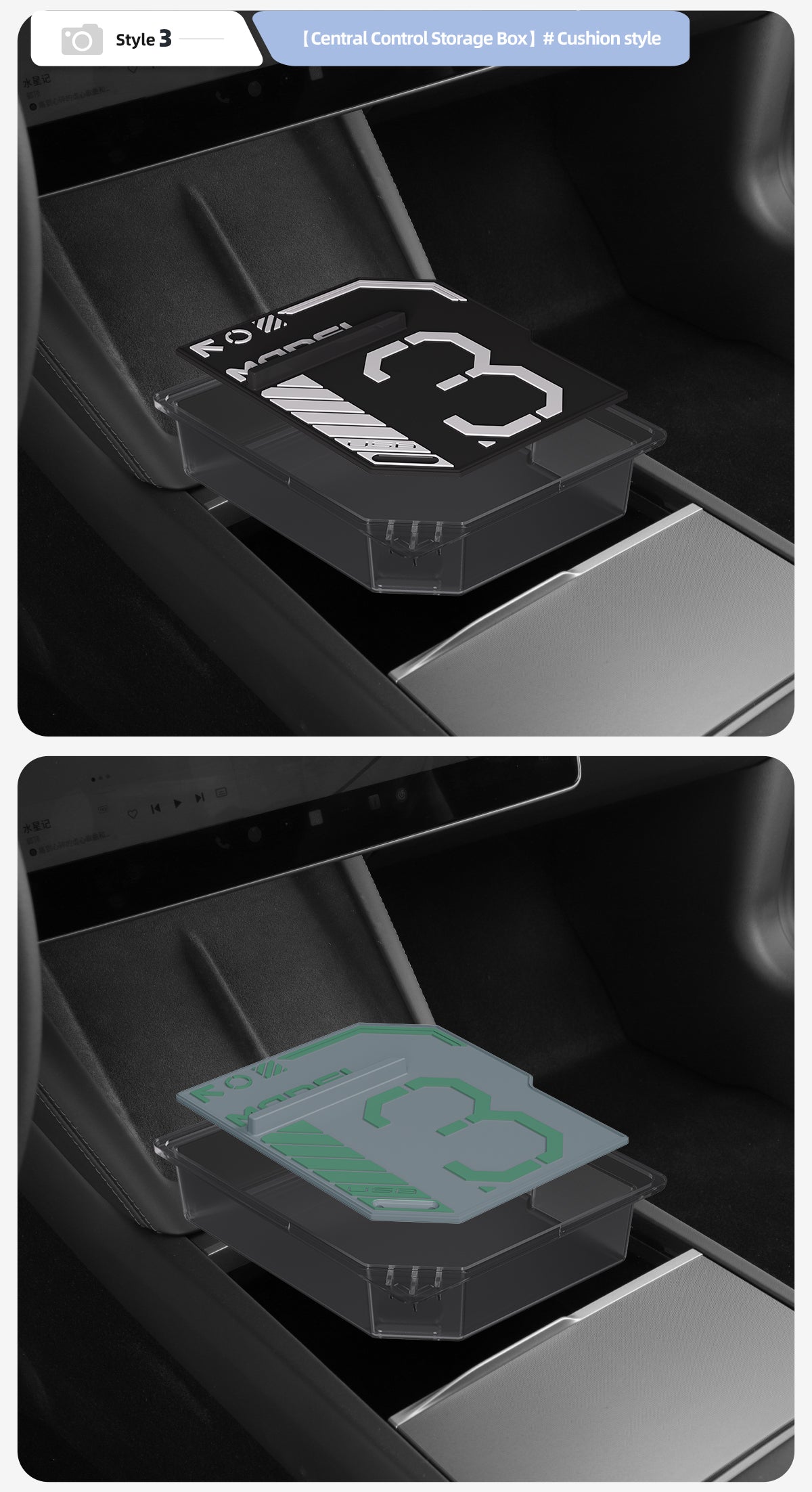 FunctioNalwind Transparent Black Central Control Storage Box For Tesla New Model 3+