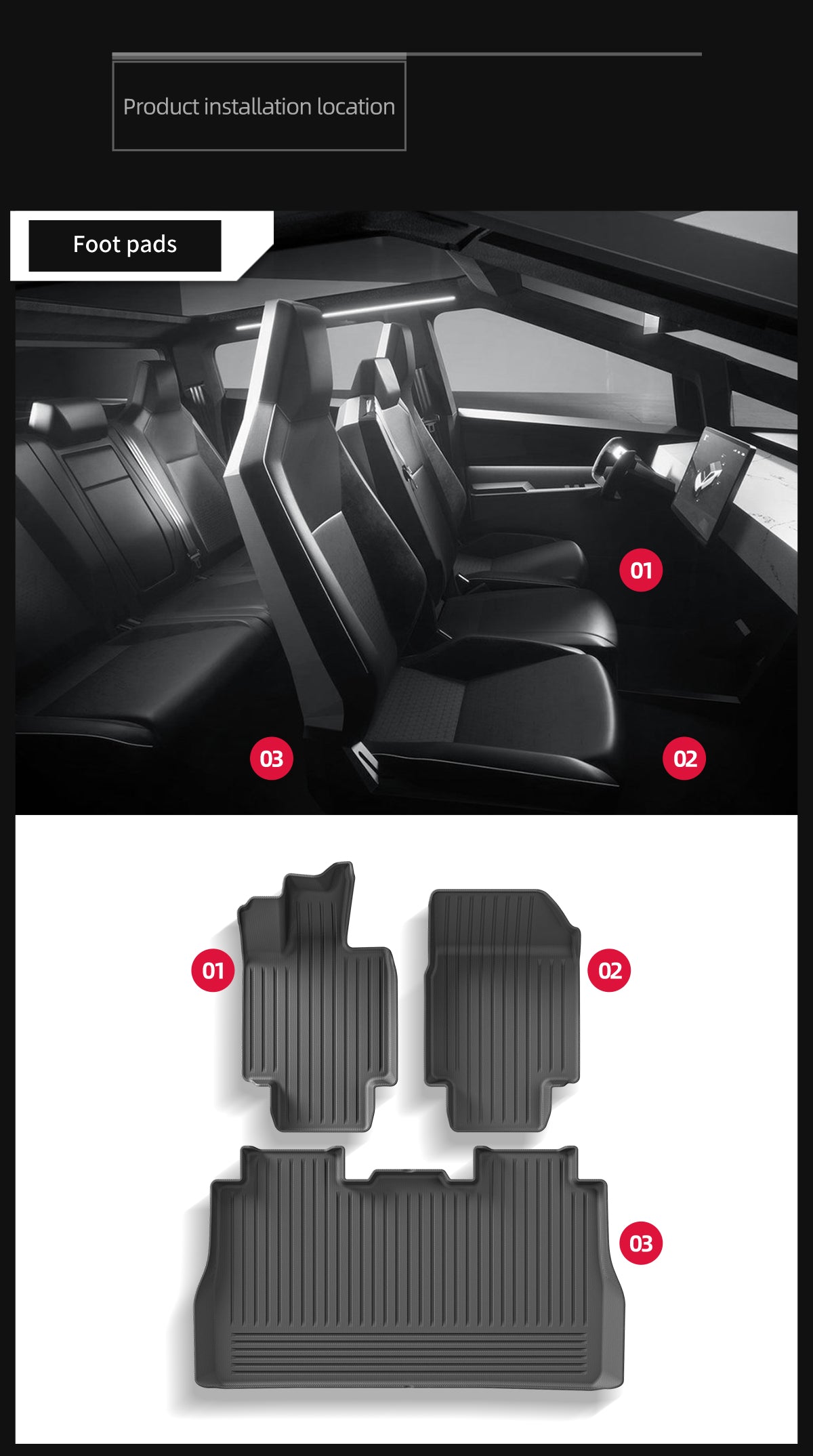 Full TPE Foot Mat and Spare Box Mat For Tesla Cybertruck