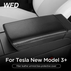 Fiber Leather Armrest Box Protective Cover For Tesla New Model 3+