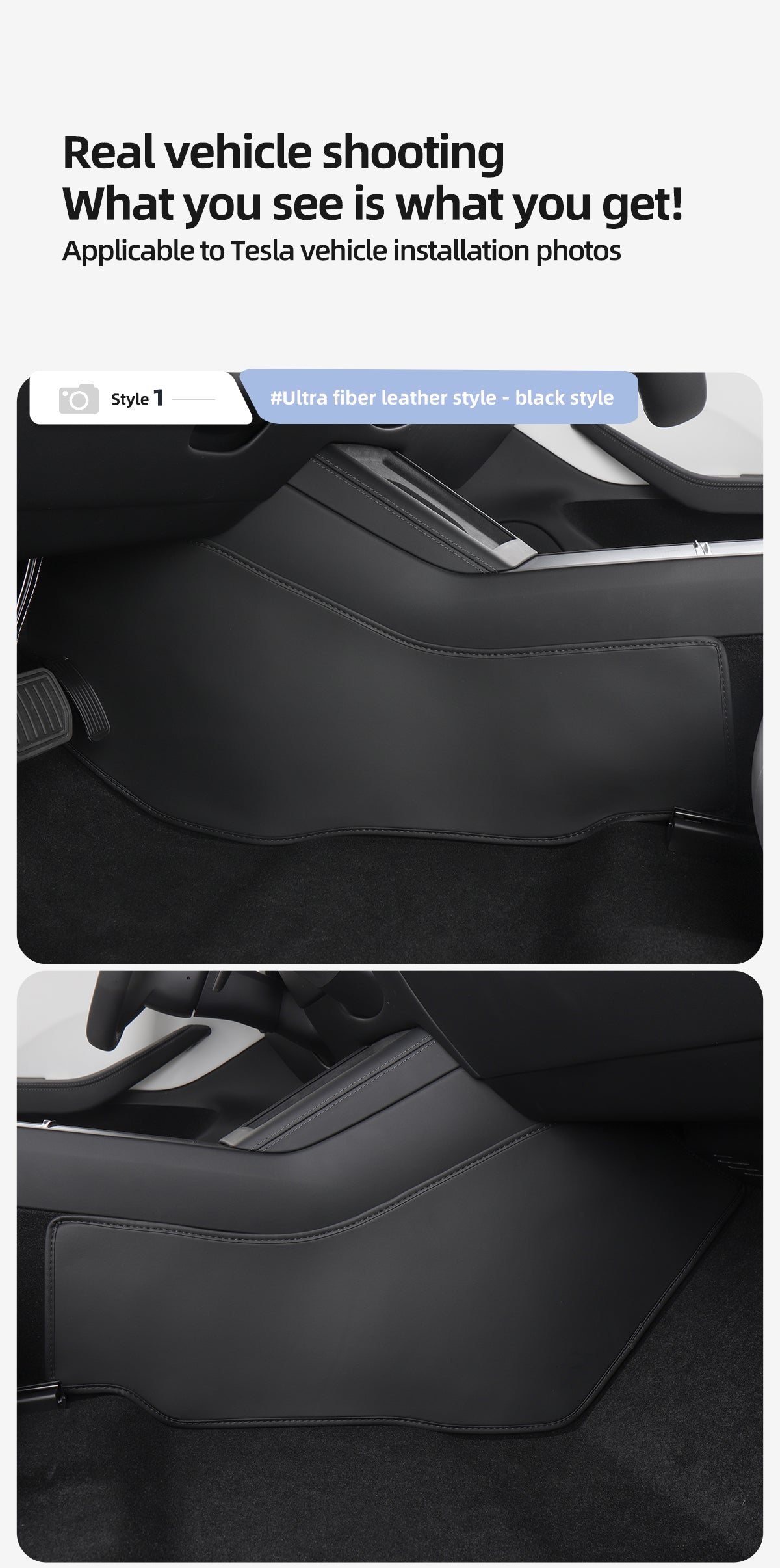 Super Fiber Leather Anti Kick Pads on Both Sides of The Center Console For Tesla New Model 3+